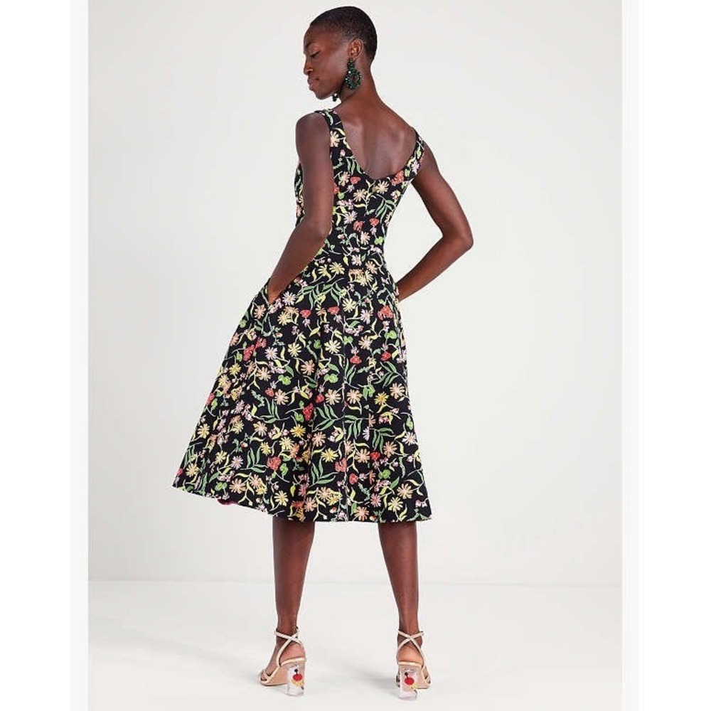 Kate Spade Rooftop Garden Floral Grace Dress Black Midi Fit Flare Sz 10 NEW - Picture 8 of 16